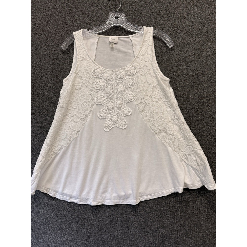 Boho White Crochet Lace Flowy A-lined Tank Top Womens Sz M Cottagecore Romantic